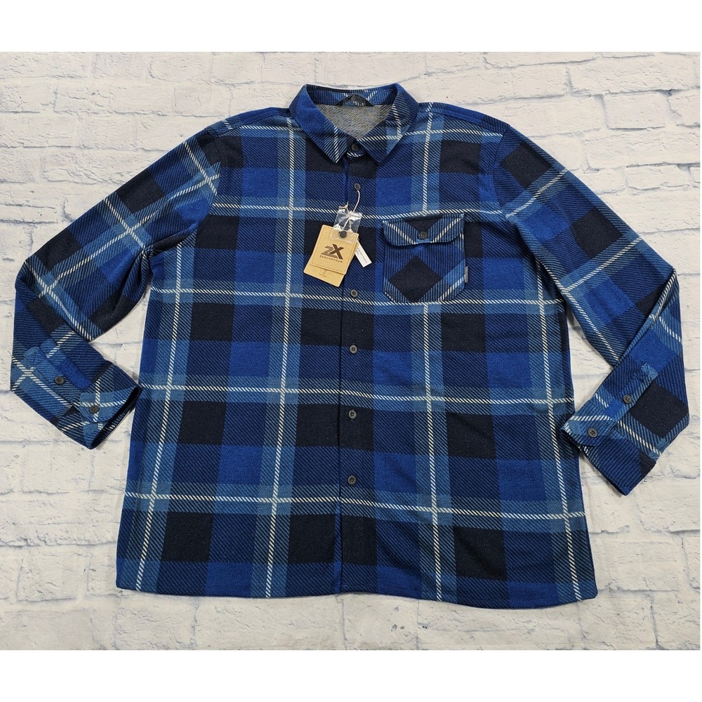 ZeroXposur Button Down Mens XXL Blue Plaid Knit Fleece D86850 Railer